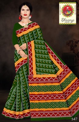 mahakali Printed Bandhani Pure Cotton Saree(Green)