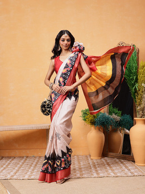 SILK ZONE Digital Print Banarasi Art Silk Saree(Beige)