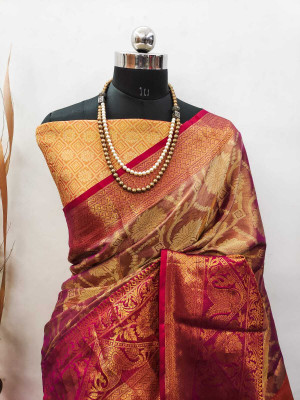 MAANVIT Self Design Kanjivaram Art Silk, Pure Silk Saree(Magenta)