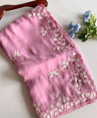 Zari and Ziba Embroidered Bollywood Art Silk Saree(Pink)
