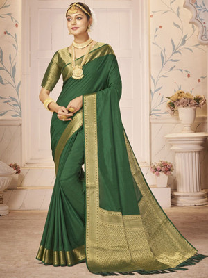 ANOUK Solid/Plain Kanjivaram Nylon Saree(Green)