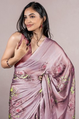 MIRCHI FASHION Printed, Floral Print Daily Wear Chiffon, Georgette Saree(Purple, Yellow)