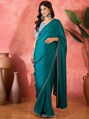 Sangria Embellished Saree with Attached Blouse Silk Blend Saree(Light Blue)