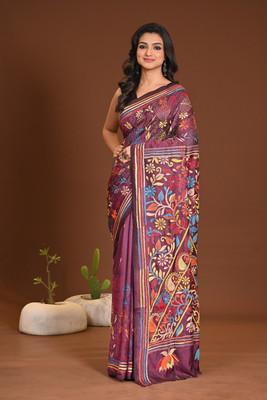 Ramshyam Collection Woven Handloom Silk Blend Saree(Magenta)