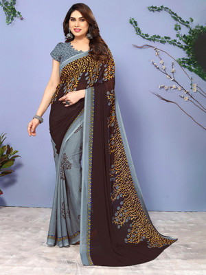 Moda Rapido Printed, Self Design Daily Wear Georgette Saree(Grey, Brown)