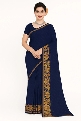 AMITA Printed Handloom Georgette Saree(Dark Blue)