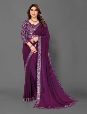 SahajEnterprise Embroidered Banarasi Chiffon Saree(Magenta)