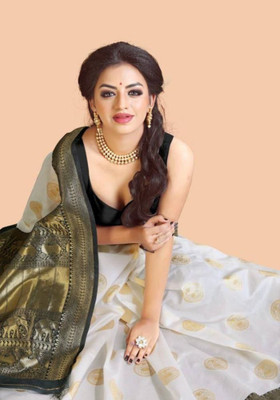 parthfabric Woven Banarasi Art Silk, Jacquard Saree(Black)