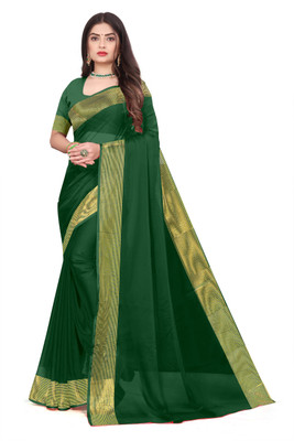Niya Self Design, Solid/Plain Banarasi Chiffon Saree(Green)
