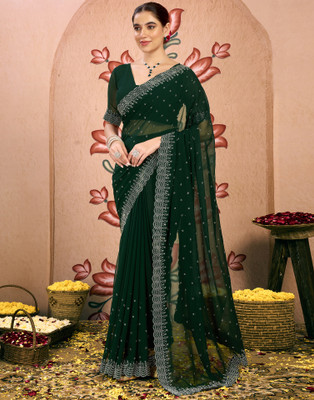 Samah Embellished, Self Design Bollywood Georgette Saree(Green)