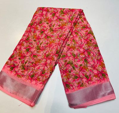 Tanishika creation Printed Banarasi Cotton Linen Saree(Pink)