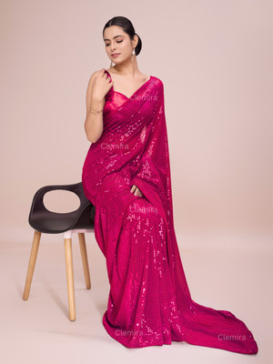 Bluebirdimpex Embellished Bollywood Georgette Saree(Pink)