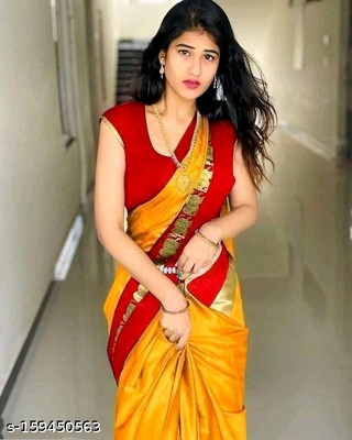 S S CREATION Woven Kanjivaram Pure Silk Saree(Yellow)