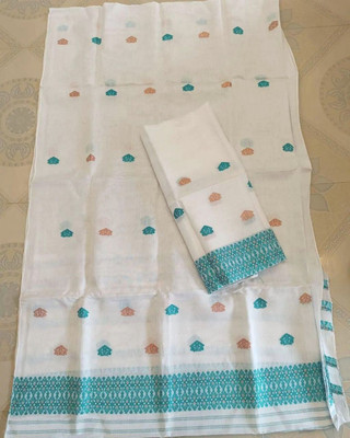 white desert Self Design Mekhela Chador Cotton Silk Saree(White)