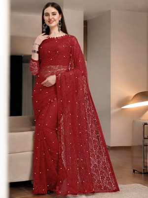 NORAFLEXx Embroidered Bollywood Brasso Saree(Maroon)