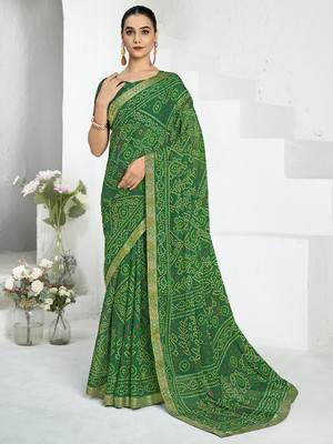 Divastri Printed Bandhani Chiffon Saree(Light Green)