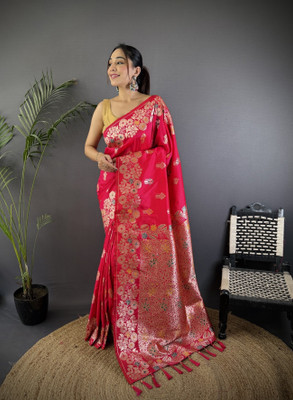 Divastri Woven Banarasi Cotton Silk Saree(Pink)