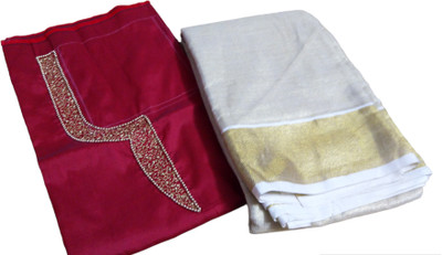 South Weavers Solid/Plain Kasavu Tissue Saree(Gold, Maroon)