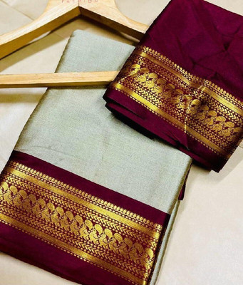 Cipto Self Design Maheshwari Cotton Silk Saree(Beige)