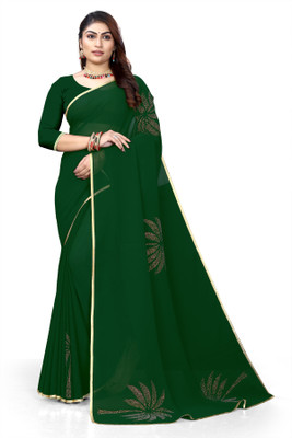 Pemal Designer Floral Print Bollywood Georgette Saree(Dark Green)