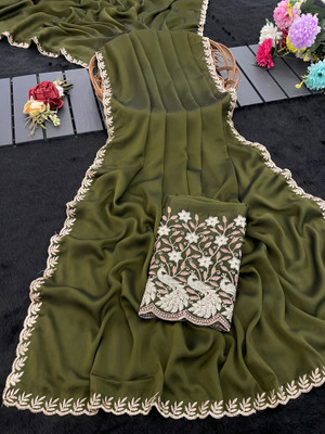K 5 FASHION Embellished Bollywood Georgette Saree(Green)