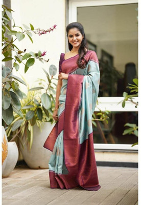 KP CREATION Self Design Daily Wear Jacquard Saree(Light Blue)