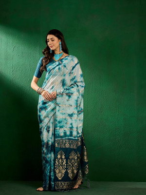 RK Creation Printed Bollywood Cotton Linen Saree(Blue)