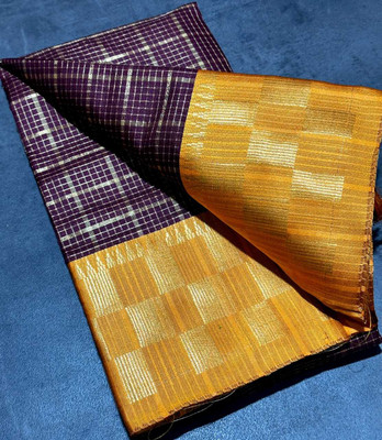 JbWorld Checkered, Woven, Self Design, Embellished Chettinadu Jacquard, Cotton Silk Saree(Maroon, Yellow)