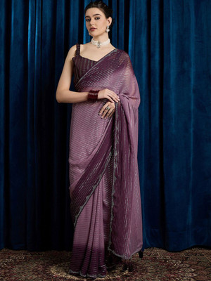 ANOUK Embellished Bollywood Chiffon Saree(Purple)