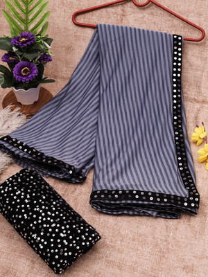 RENSILAFAB Self Design Bollywood Georgette Saree(Grey)