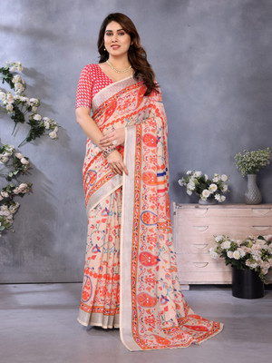 iHIYAzz ENTERPRISE Digital Print Bollywood Pure Silk Saree(Orange)