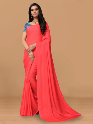 RekhaManiyar Solid/Plain Bollywood Satin Saree(Pink)