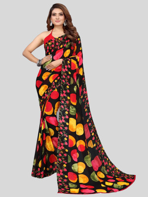 The Textile Hub Polka Print Bollywood Georgette Saree(Red)