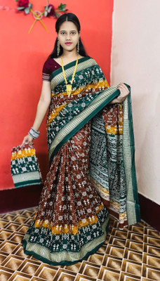 ARTFULTHREADS Printed Sambalpuri Pure Cotton Saree(Multicolor)