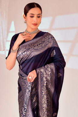 VARUTEX Woven Kanjivaram Art Silk Saree(Pack of 4, Dark Blue)