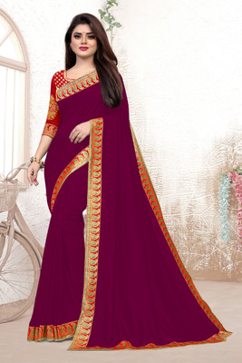 SAMRUDDHI TRENDZ Solid/Plain Bollywood Silk Blend Saree(Purple)