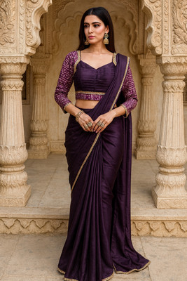 NANCY DESIGNER Printed Bollywood Pure Silk Saree(Purple)