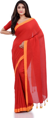 Desh Bidesh Woven, Self Design, Solid/Plain Handloom Handloom Cotton Blend, Pure Cotton Saree(Red)