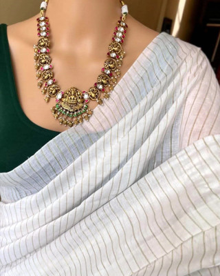 CommonHouseee Striped Handloom Pure Cotton Saree(White)