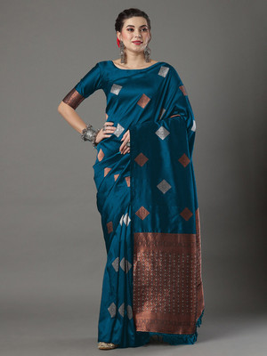 SATQ Woven Banarasi Jacquard, Silk Blend Saree(Light Blue)