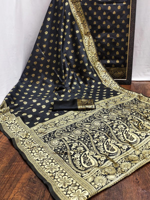 SHRIMAY Woven Kanjivaram Silk Blend Saree(Black)