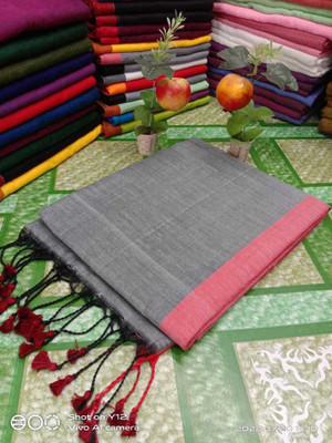 GOURAB HANDLOOM Self Design Handloom Cotton Blend Saree(Grey)