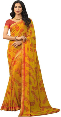 ROOP SUNDARI SAREES Printed Bollywood Georgette, Chiffon Saree(Yellow)