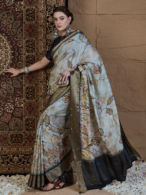 Tasrika Printed Chinnalapattu Viscose Rayon Saree(Grey)