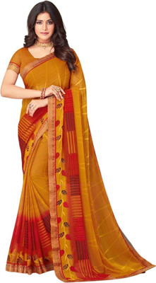 Pranjal Printed Bandhani Chiffon Saree(Yellow)