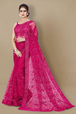 bal krishna Applique Chanderi Net Saree(Pink)