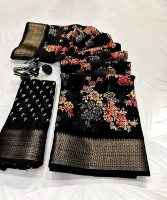 Shikha creation Printed Bollywood Silk Blend Saree(Black)