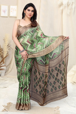 MIRCHI FASHION Printed, Geometric Print Daily Wear Chiffon, Georgette Saree(Green, Pink, Beige)