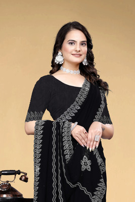 VEERAIVA Embellished, Embroidered Bollywood Georgette Saree(Black)