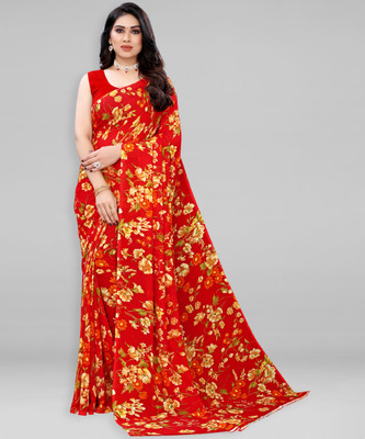 SIRIL Floral Print Daily Wear Georgette Saree(Red)